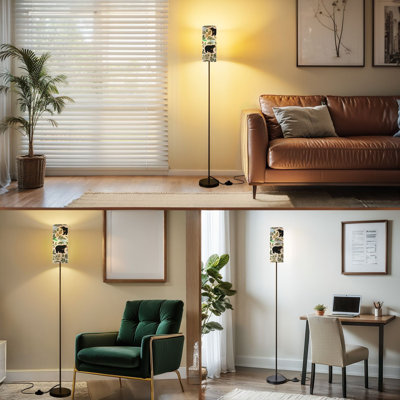  68.5" Standing Floor Lamp Black Bear Cub Crossing Mountain Stream Dimmable Metal Pole Lamp with Linen Lampshade LED Bulb Included