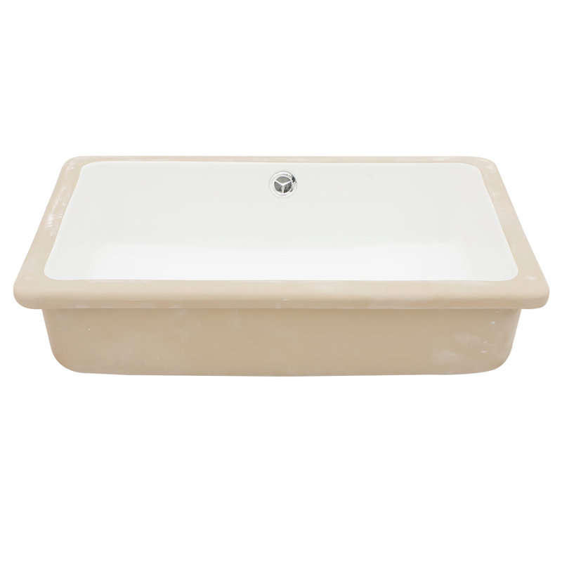White Rectangular Undermount Sink 18"X12" With Overflow Ceramic - Modern Classic Look, Acid For Bathroom Cabinet Contemporary Style, To Stains Shower Room
