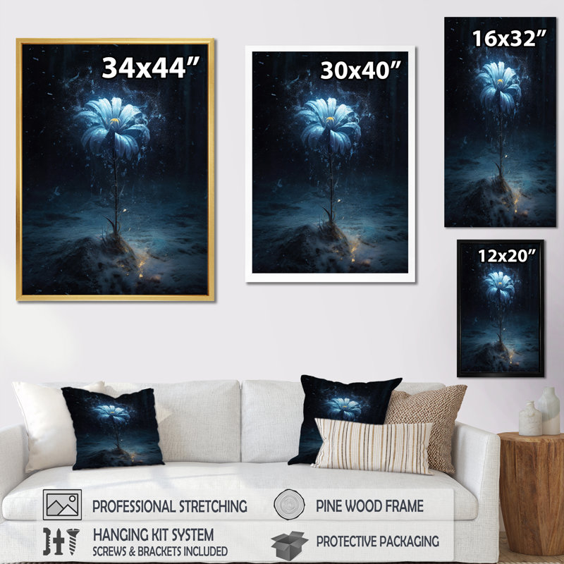Amaryllis abstrait fleur bleue I - impression, Cadre simple blanc, H 20 po x l 12 po x P 1 po
