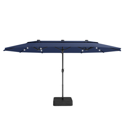 Parasol rectangulaire de marché éclairé 180 po x 108 po avec base, parasol rectangulaire double face