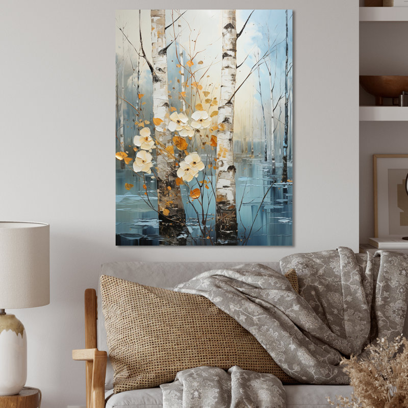 Birch Woods Winter Whispers V - Art mural floral en métal, H 40 po x l 30 po x P 1 po