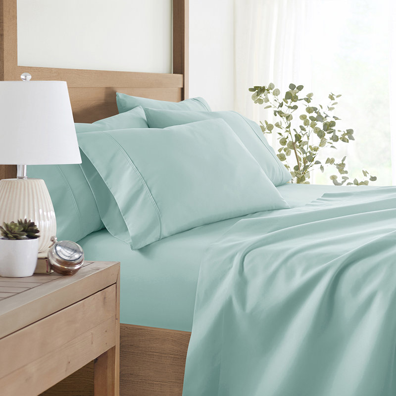 Sheet Set Solid Microfiber Ultra Soft Bedding, Twin Sheet Set with 2 Pillowcases, Aqua