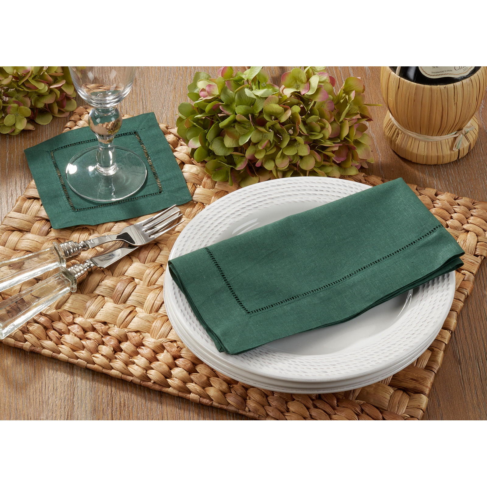 Gelder Reversible Linen Napkin, Jasper Green