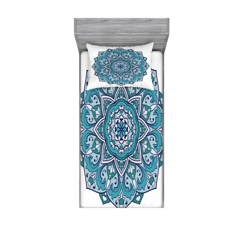 Mandala Microfiber Fitted Sheet, Twin Sheet Set with Fitted Sheet, Mandala 1