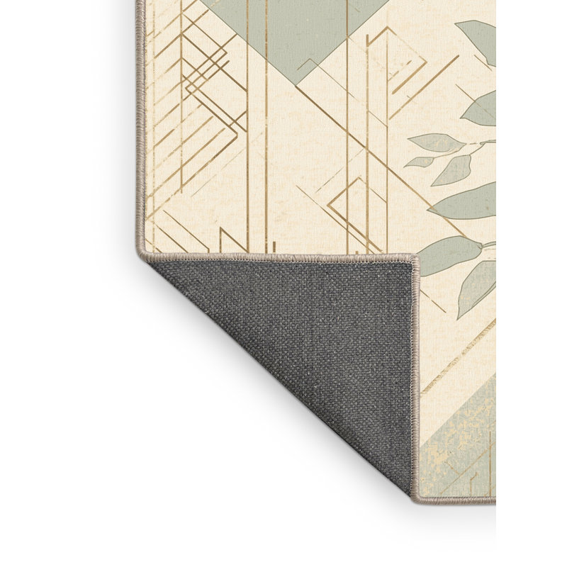 Tapis beige moelleux moelleux à motif géométrique minimaliste Eucalyptus, 7 x 10