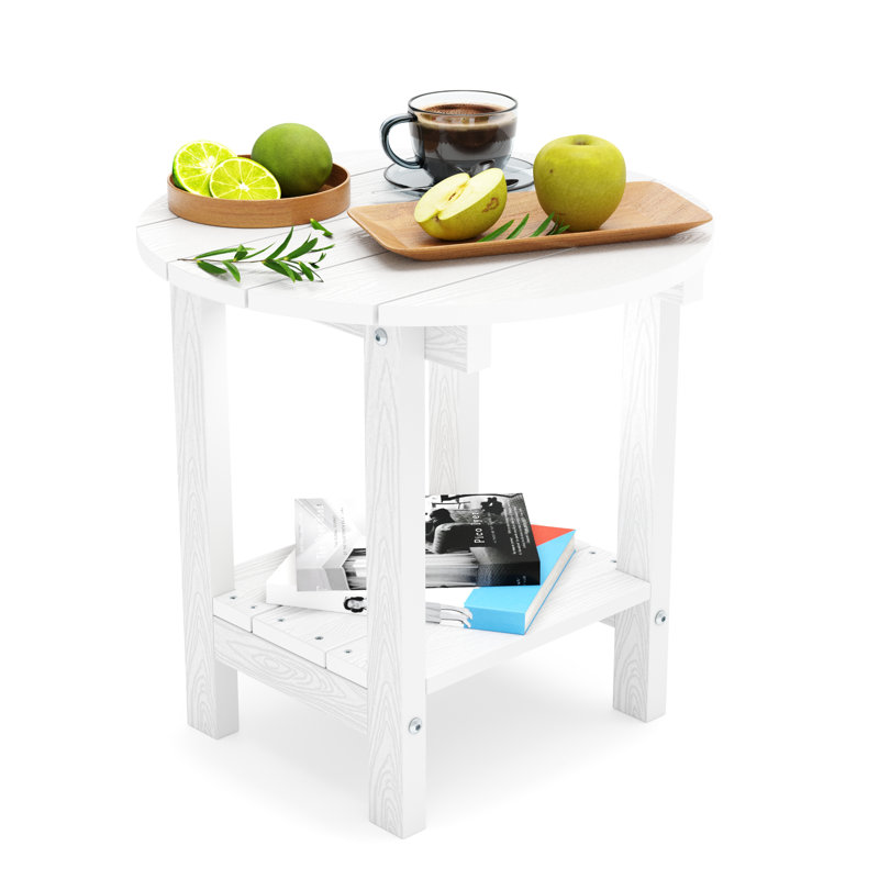 18 Inch Round Outdoor Side Table Adirondack Plastic/Resin Patio Side Table Weather Resistant End Table With Storage Shelf(Set Of Two)