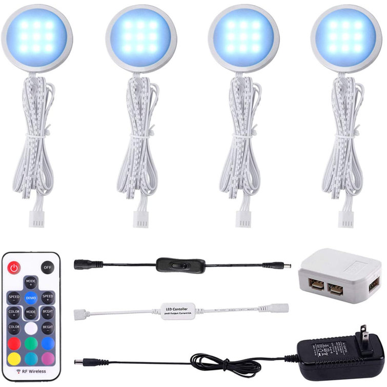 5-Pack Color Changing LED Puck Light Kit with Remote, RGB + Cool White