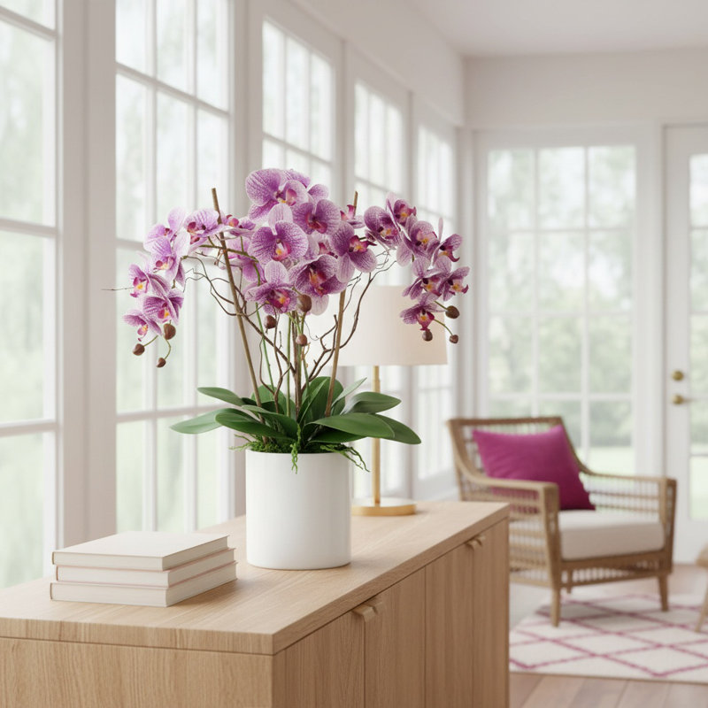 Orchids Arranged in Fiberstone Planter, Purple
