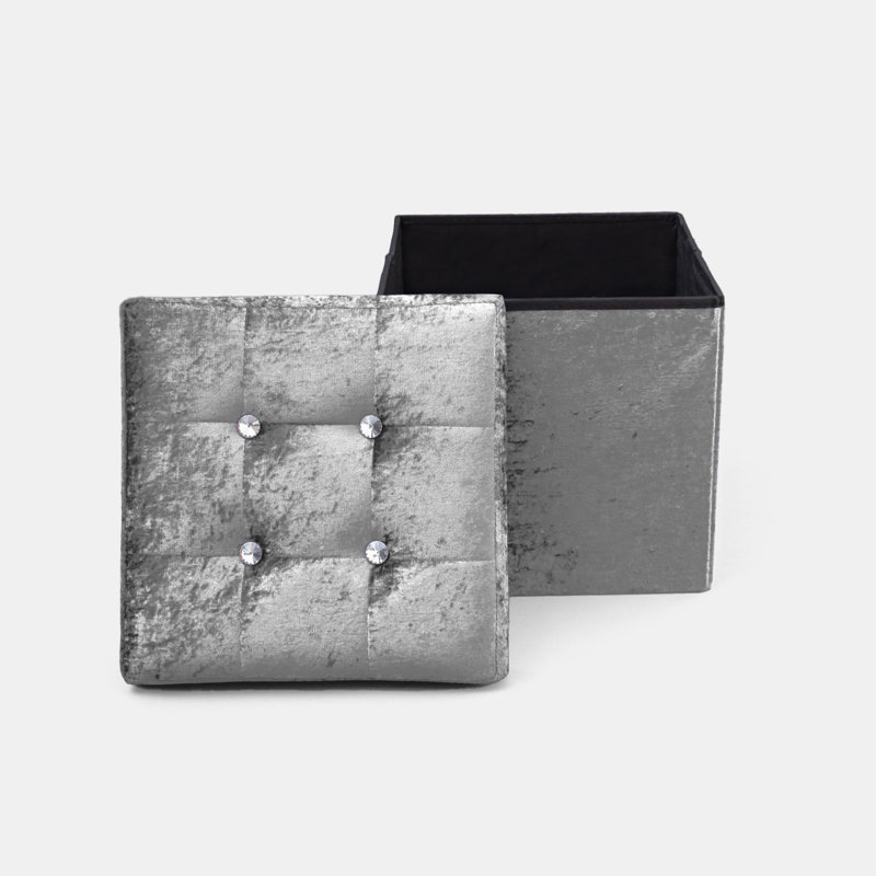 38 CRUSHED VELVET STORAGE BOX, Silver, 38cm H x 40cm W x 6cm D