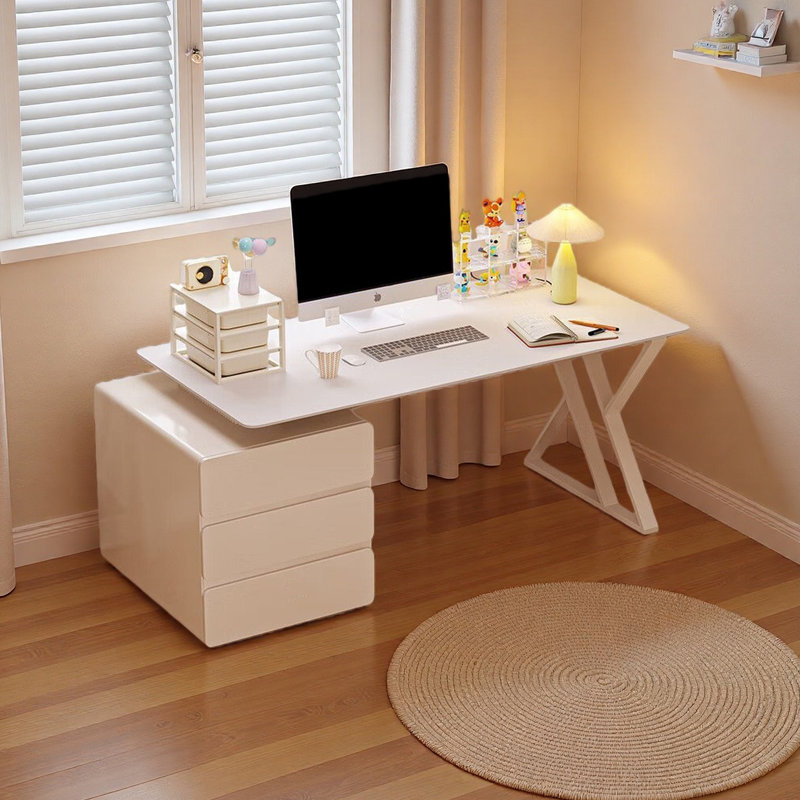 Bureau moderne de style crème avec pieds en fer, H 29,5 po x l 55,1 po x P 31,5 po