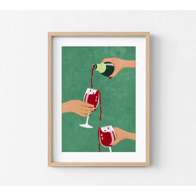 Vin rouge - art mural moderne pour la cuisine ou le bar, Reproduction encadrée avec passe-partout, Tanné, H 16 po x l 12 po