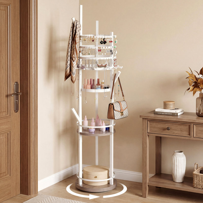 Freestanding Jewelry Armoire, White/Grey