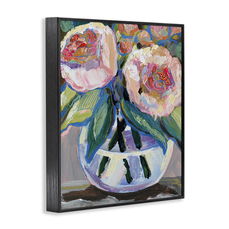 «Gifted Pink pivoines», estampe numérique par Jeanette Vertentes, H 14 po x l 11 po, Giclée encadrée noir minuit