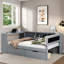 Lit de jour moderne avec tablettes de rangement, 2 tiroirs, station de charge, bureau d'étude et tête de lit tapissier-1219373569-1219373568