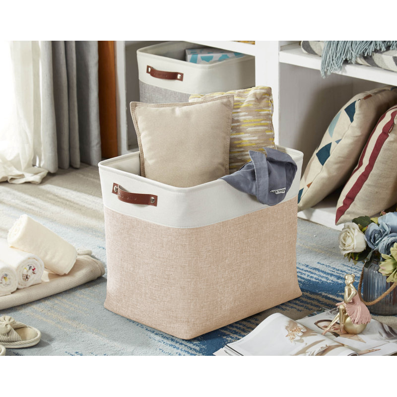 Panier en tissu, Beige / Blanc