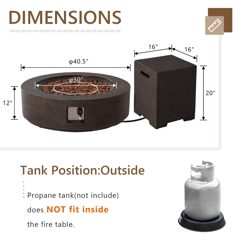 Shade Concrete Propane Outdoor Fire Pit Table, Brown