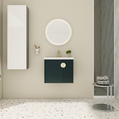 Armoire murale de 24 po avec lavabo en céramique pour salle de bain compacte, porte à fermeture en douceur et poignées en métal Terrible