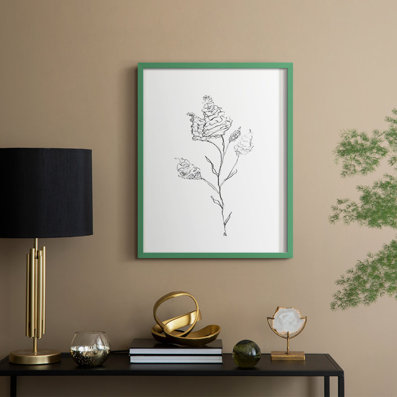 Croquis floral, reproduction encadrée - bois massif, H 30 po x l 24 po, Vert