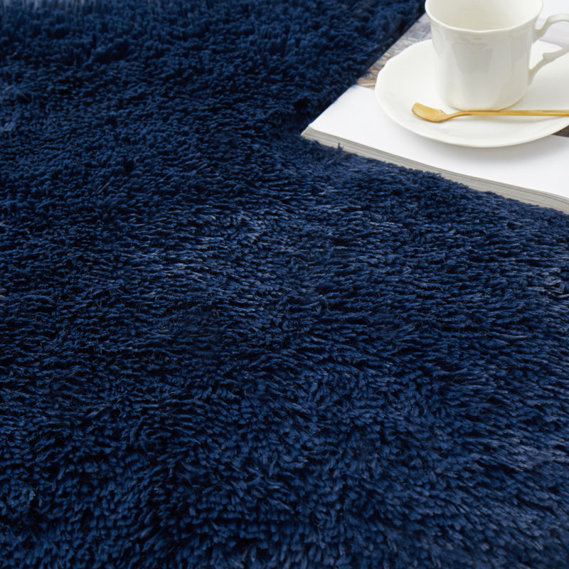 Tapis rond de couleur unie à poils longs de 4 pi x 4 pi pour salon