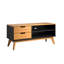 Meuble télé en bois massif noir et miel naturel - Collection Scandik