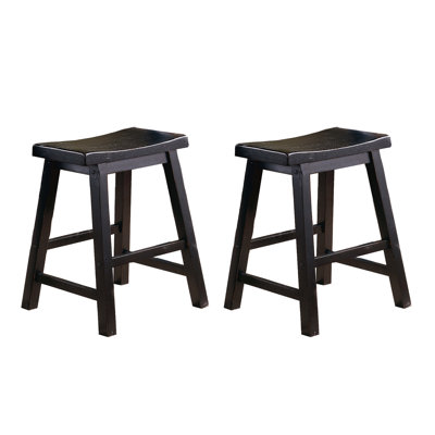 Tabourets de 18 po avec siège de selle, 2 pièces, bois massif, finition noire, esthétique de salle à manger décontractée, poids de 250 lb