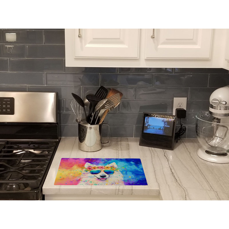 Samoyed Hippie Dawg Glass Cutting Board Large
