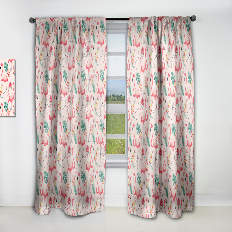 Panneau de rideau simple occultant Mid-Century Tropical Botanicals, Flowers And Flamingo I - Abstract, L 52 po x L 108 po