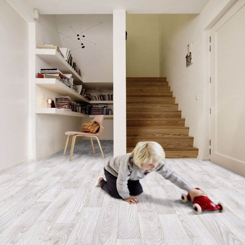 Anti Slip Silver Wood Effect Vinyl Flooring For LivingRoom, Kitchen, 2.3mm Thick Vinyl Sheet, 200 cm x 200 cm