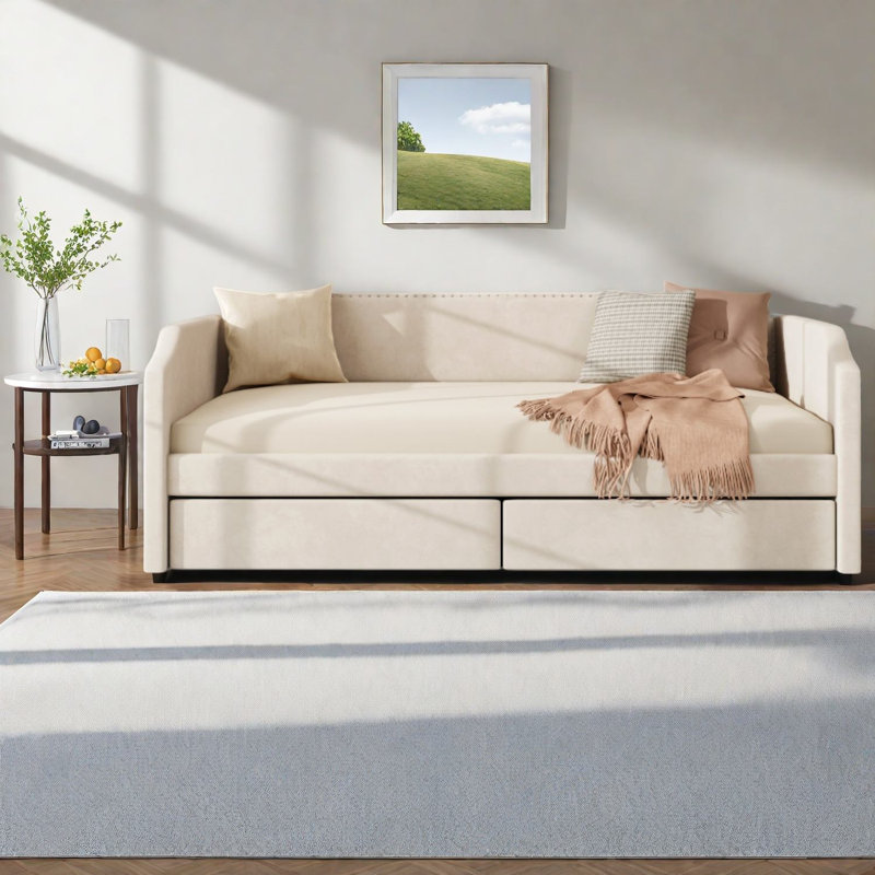 Lits avec rangement, lit de jour simple en bois de velours, canapé-lit compact moderne