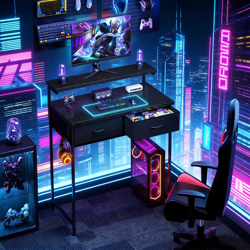Metal Base Computer Desk, Black
