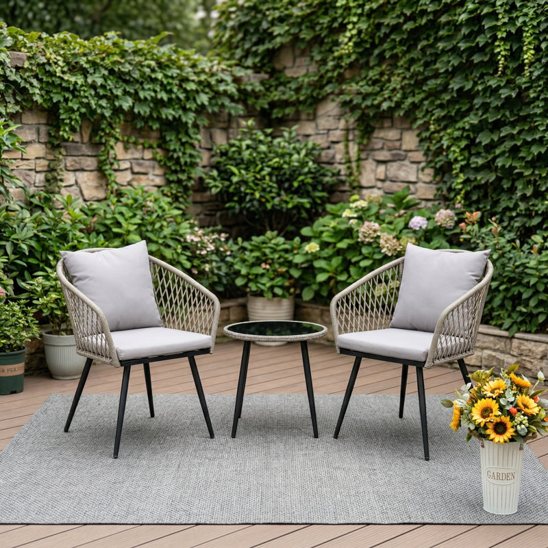 2-Person Outdoor Patio Bistro Set, Gray, Gray