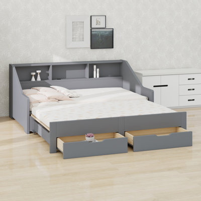 Daybed Featuring Storage Bookcases, Two Drawers and Built-in Charging Design