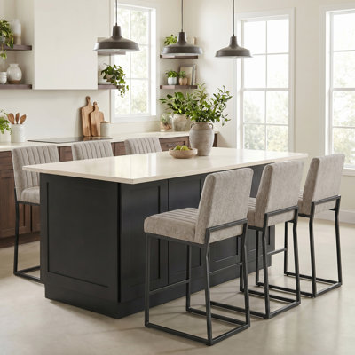 Upholstered 26" Counter Height Bar Stool with Metal Frame , Set Of 6