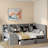 Upholstered Daybed With 2 Drawers, Storage Shelves, Flip Cabinets & Side Table, Vertical Striped Design-1253666673