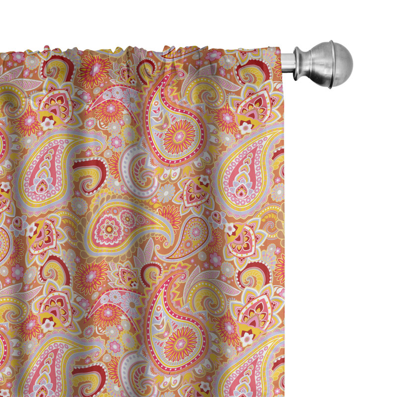 Paisley Semi-Sheer Rod Pocket Curtain Panels, 28" x 63", Orange