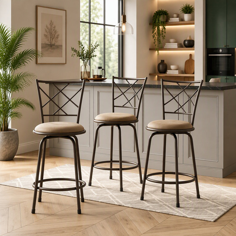 Ensemble de 3 tabourets de bar pivotants convertibles avec assises en microfibre moelleuse et hauteur réglable
