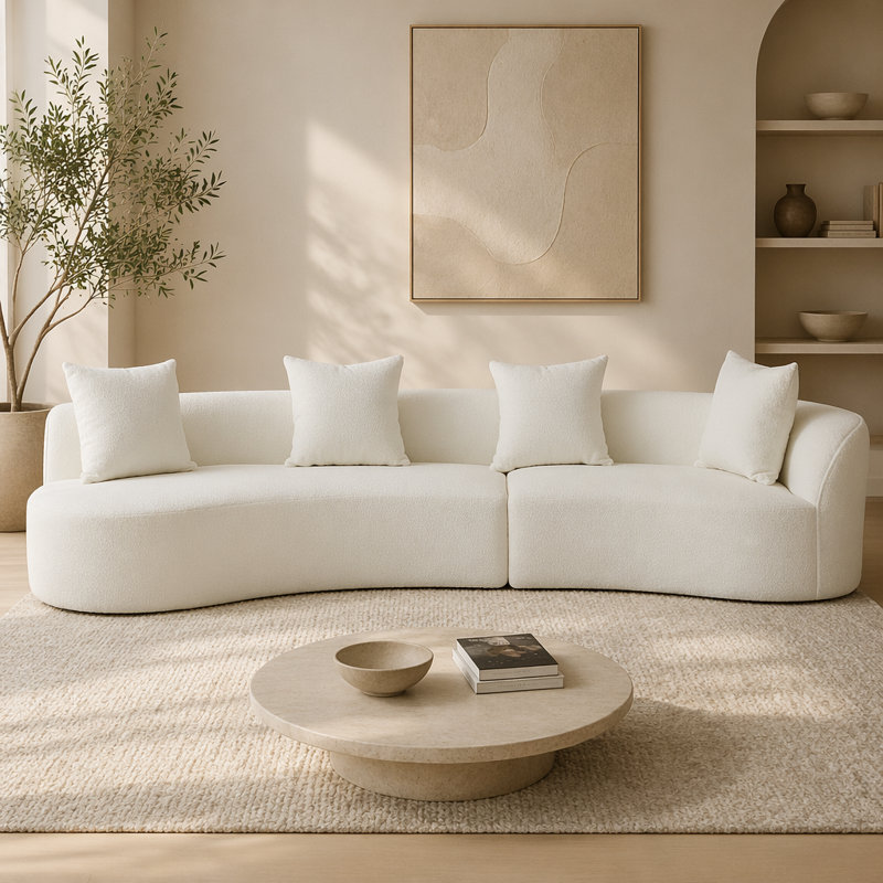 Canapé modulaire courbé de 126 po, Beige bouclé