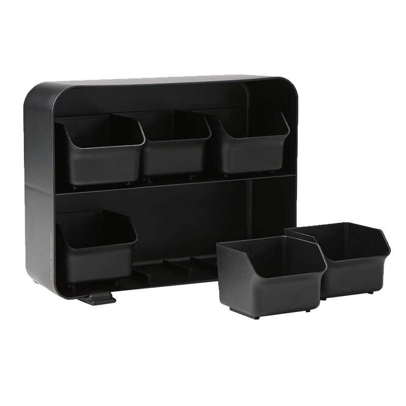 Black Plastic 6-Drawer Tea Bag Organizer for Countertop Storage