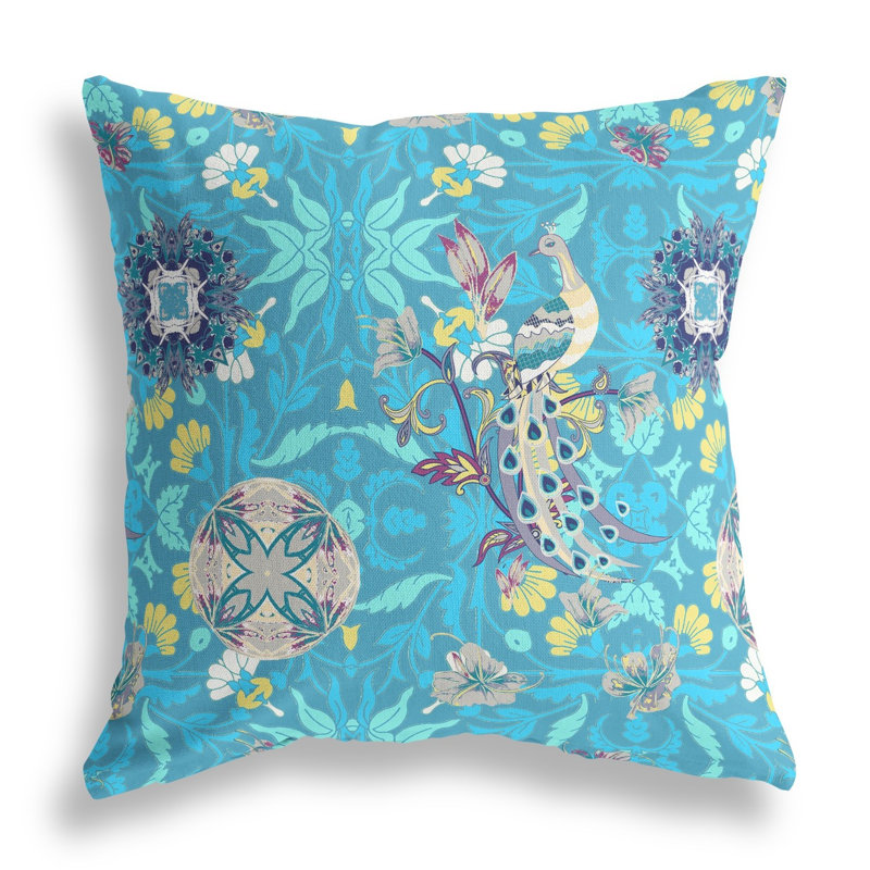Coussin décoratif 26 po x 26 po Broadcloth, Bleu / turquoise floral