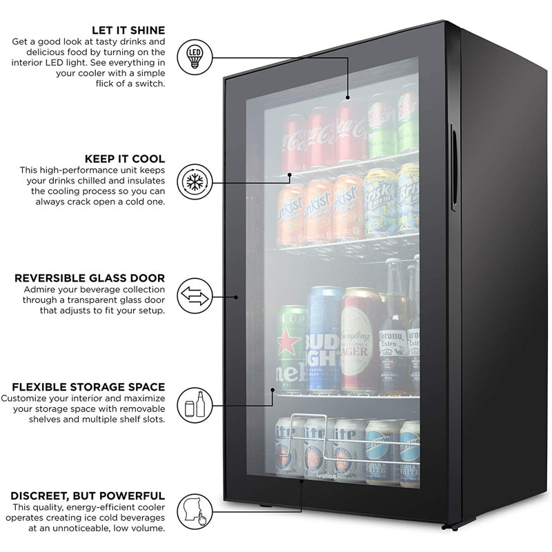 Compact Black Smart Beverage Cooler with Adjustable Shelves