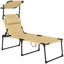 Méridienne inclinable, méridienne pliante d'extérieur, dossier réglable à 4 positions, avec toit pare-soleil et coussin