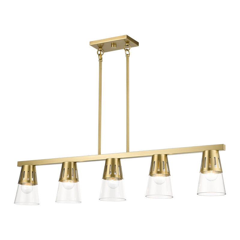 Luminaire suspendu linéaire à 5 lumières pour ilot de cuisine, Laiton naturel