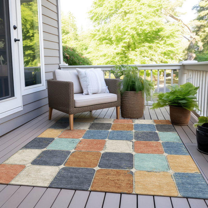 Machine Washable Indoor/Outdoor Xhevrie Rust Rug, Rectangle 2'6" x 3'10"