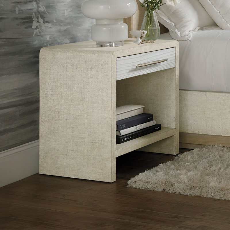 Serene Beige & White Transitional One-Drawer Nightstand with USB