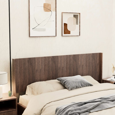 Très grande tête de lit murale à oreilles en noyer cannelé mural de taille très grand 80,2 po avec apparence réelle et sculpture 3D contemporaine