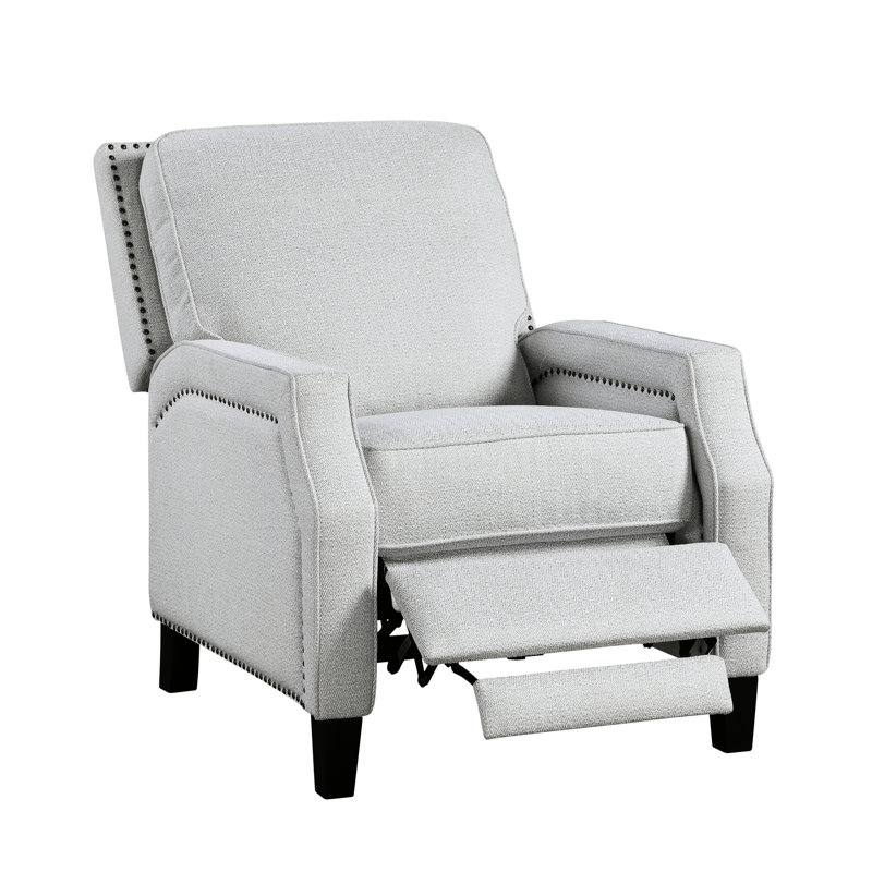 Chaise inclinable à dossier poussoir gris, style transitionnel pour les espaces de vie 1 pièce, chaise en chenille grise, pieds en bois exposés, finition noire