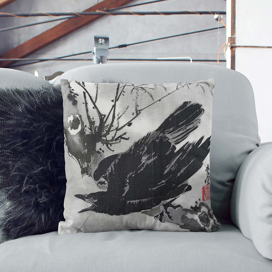 Crow on a Branch by Kawanabe Kyosai Cushion with Filling