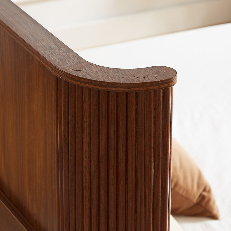 Base de lit pour grand lit, tête de lit plateforme ondulée en bois ondulé noyer, tête de lit haute de 44 po, minimaliste moderne, assemblage facile, aucun sommier requis