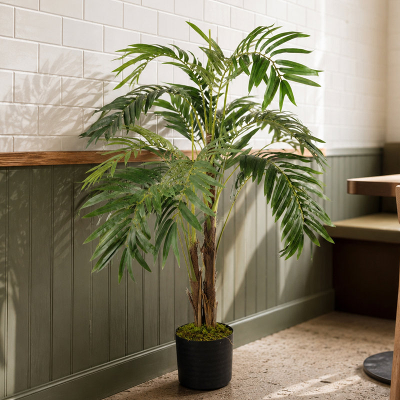 120cm Faux Palm Tree in Pot Liner, Black