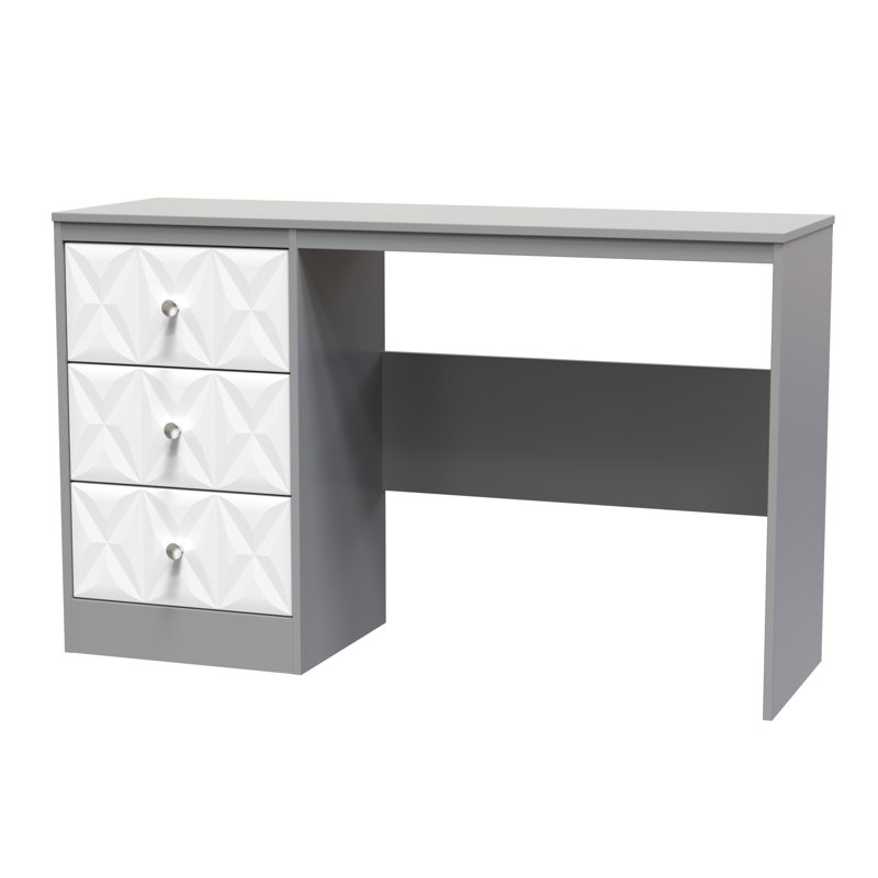Ceinwen 3 Drawer Desk (Ready Assembled), White Matt/Dusk Grey